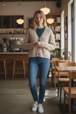 American Eagle Cable Knit Fisherman Cropped Y2K Cream Button Cardigan Sz Small